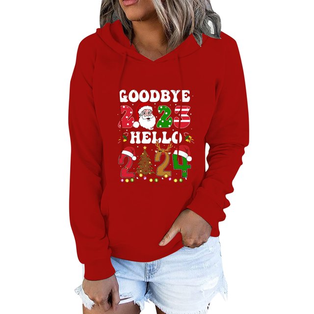 Gibobby Sudadera navideña mujer Navidad Mujer Casual Y 2 K Impreso Cuello Redondo Sudadera Suelta Sudadera Con Capucha Manga Larga Sudadera Blusa(Rojo,G)