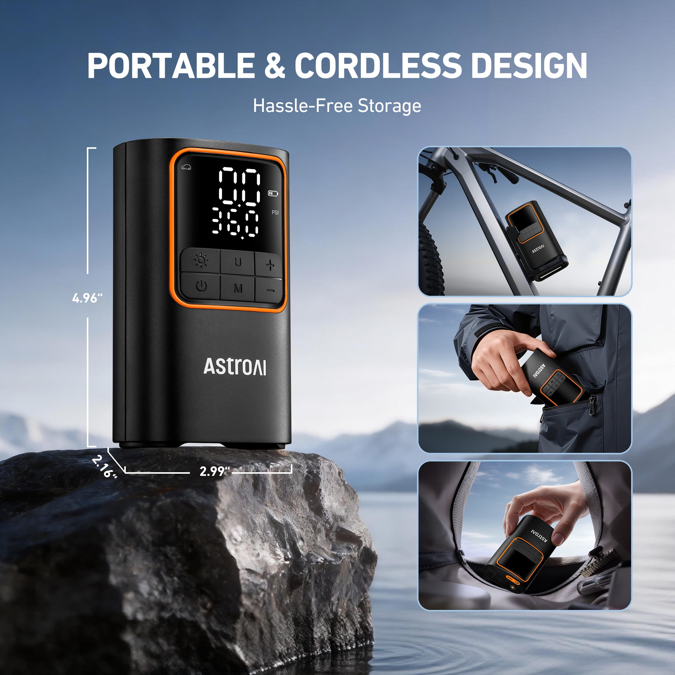 AstroAI Cordless Tire Inflator Portable Air Compressor 150PSI, 12V Air Pump for Car Tires, Rechargeable 5200mAh Bike Tire Pump with LED Light & Digital Pressure Gauge, Auto Shut-Off