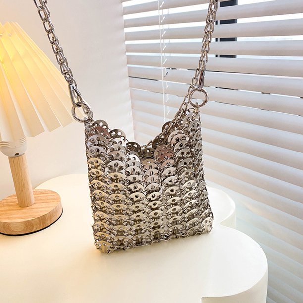 Bolso de mujer Bolso de mano de metal de diseñador de lujo Bolso de compras plateado de gran capacidad FLhrweasw Nuevo