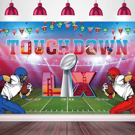 Football Theme Wall Tapestry, Touchdown Stadium Game Field Backdrop for Sports Party, Boys Room or Man Cave Decor