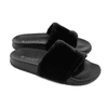 Single Strap Slipper Flat Sandals Flip Flops for Women / Juniors , Black / Gray/ Pink Faux Fur Soft Slide Fluffy Open Toe Fall Shoes for Women