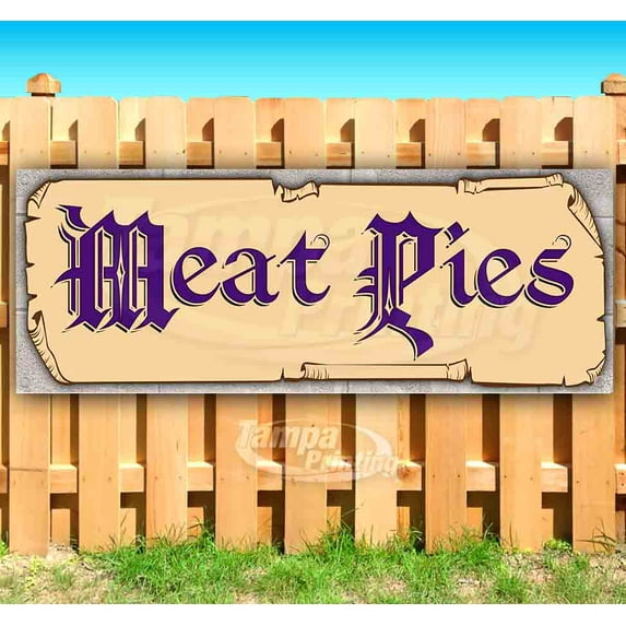 Meat Pies Purple Text 13 oz Vinyl Banner With Metal Grommets
