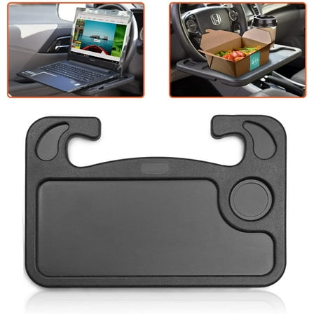 Trobo Steering Wheel Tray, Car Desk For Writing, Laptop, Tablet, iPad Or Notebook With Pen Slot, Food Eating Table With Cup Holder, Hooks On Most Vehicle Steering Wheels, Car Accessories For Travelers