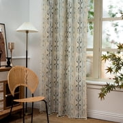 PixelForge Floral Curtain for Living Room, Linen Curtain with Leaf Pattern, Farmhouse Light Filtering Rod Pocket, 1 Panel, 59 x 86 Inches