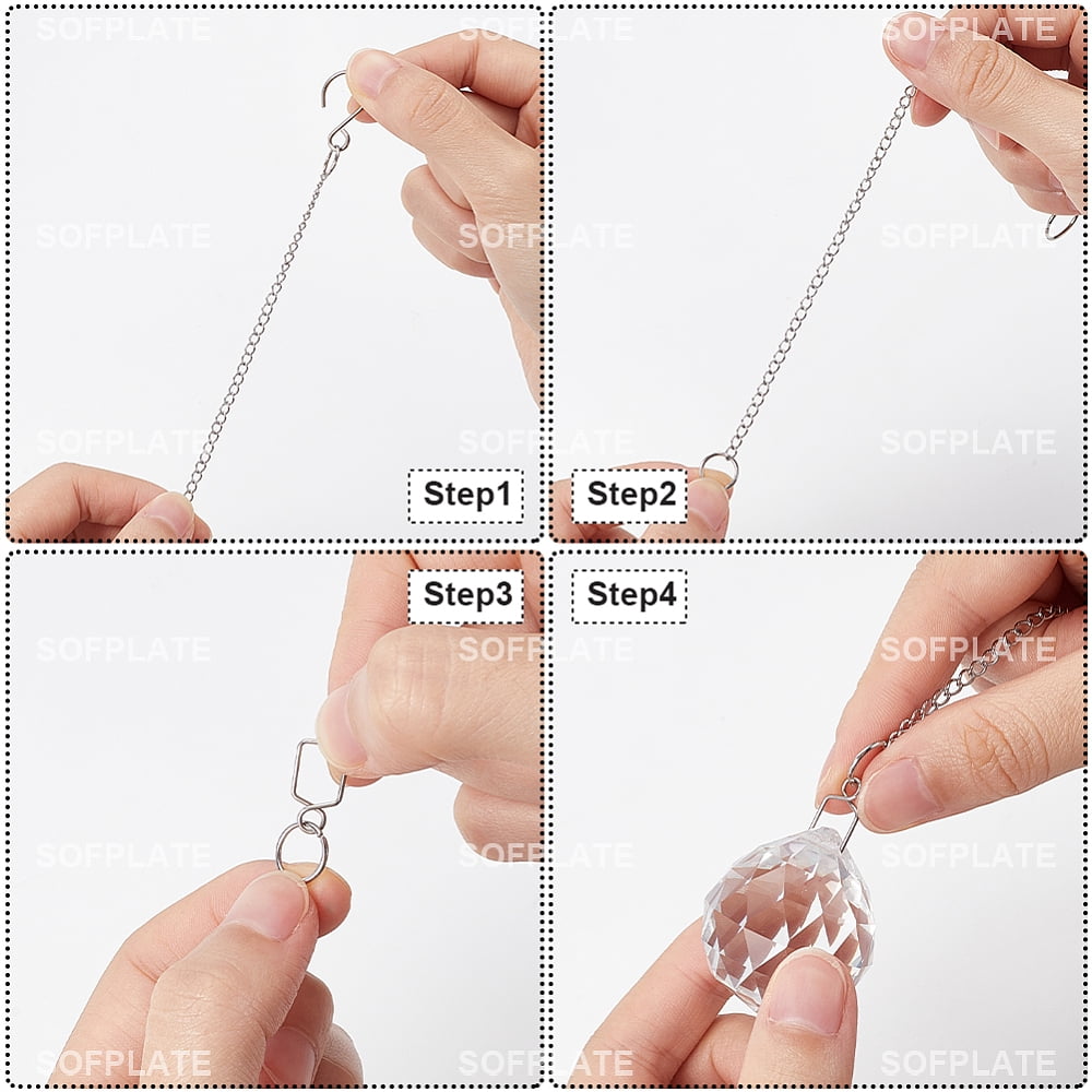 DIY Teardrop Chandelier Parts Making Findings Including Glass Pendants 304 Stainless Steel Jump Rings and Twist Chains 35x32mm Hole: 2mm 6pcs