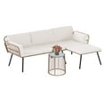 thumbnail image 3 of Dextrus 3 Pieces Patio Furniture Set, Wicker Rattan Outdoor Conversation Set of L-Shaped Sofa with Cushions and Side Table  - Beige, 3 of 10