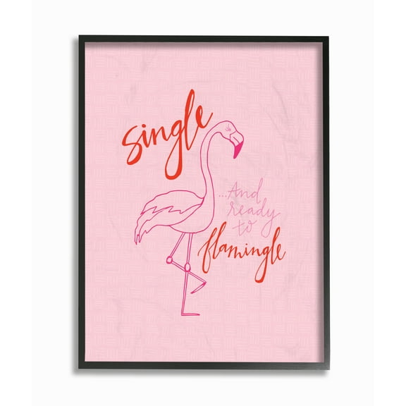 The Stupell Home Decor Collection Hot Pink Single And Ready To Flamingle Flamingo Framed Giclee Texturized Art, 11 x 1.5 x 14