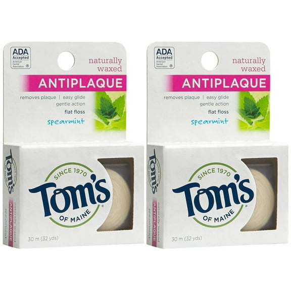 Tom's of Maine Natural Waxed Antiplaque Flat Floss, Spearmint, 32-Yards, Pack of 2