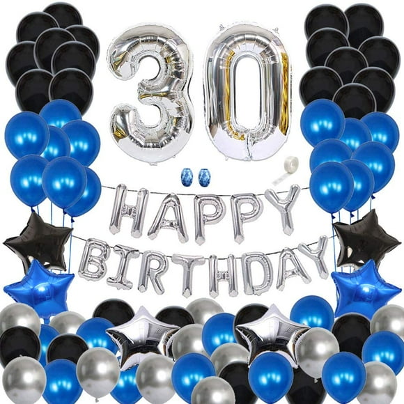 30 Birthday Party Supplies Silver Number 30 Foil Balloon Happy Birthday Banner Balloon Kit 30th Birthday Decoration Latex Balloon Black Silver Blue Foil Star Balloon Gift for Girl Boy Birthday