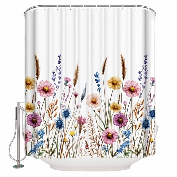Shower Curtain Bathroom Set Watercolor Colorful Flower on White Waterproof Fabric Shower Curtains with Grommets&Hooks Spring Floral Leaves Privacy Bath Curtain for Bathtub 36x72in
