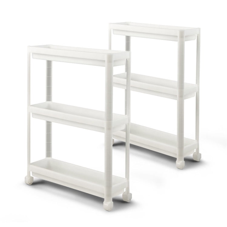 Finihen Rolling Cart, Kitchen Island Cart, 2 Pieces 3-Tier Slim Detachable Storage Cart with Drainage Holes and Wheels, for Kitchen, Dining Room, White Finihen Rolling Cart, Kitchen Island Cart, 2 Pieces 3-Tier Slim Detachable Storage Cart with Drainage Holes and Wheels, for Kitchen, Dining Room, White