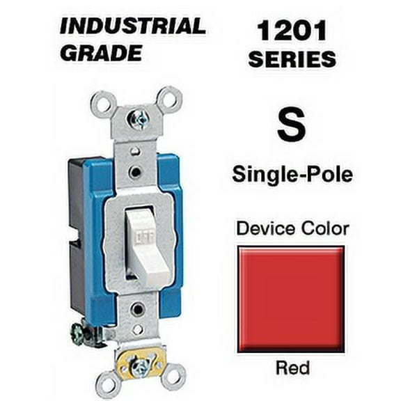Leviton 1201-2R 15 Amp Single-Pole Toggle Switch Industrial - Red