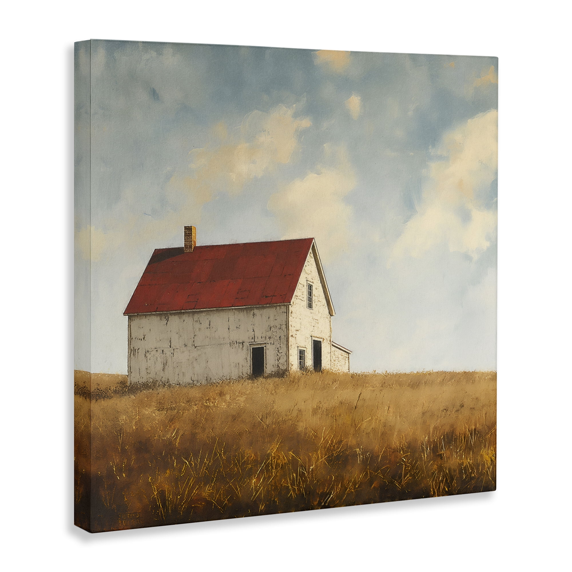 Stupell Industries Barren Farmland Barn Landscape & Nature Painting Wrapped Canvas Art Print Wall Art, 17 x 17