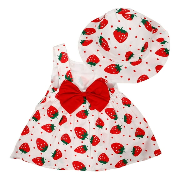 Masteelf 1 Set Baby  Sleeveless Dress Printed Fruit Summer Dress Baby Photography Costume Hat