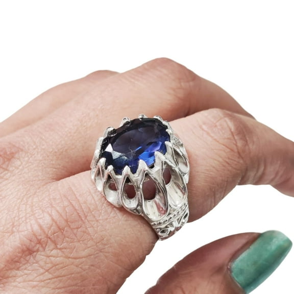 Natural Blue Sapphire Ring, Blue Sapphire Hydro Ring, September Birthstone, Silver Jewelry, 925 Silver Ring, Designer Mens Ring, Arabic Design, Ottoman Style Ring, Christmas, Turkey Mens Signet Ring