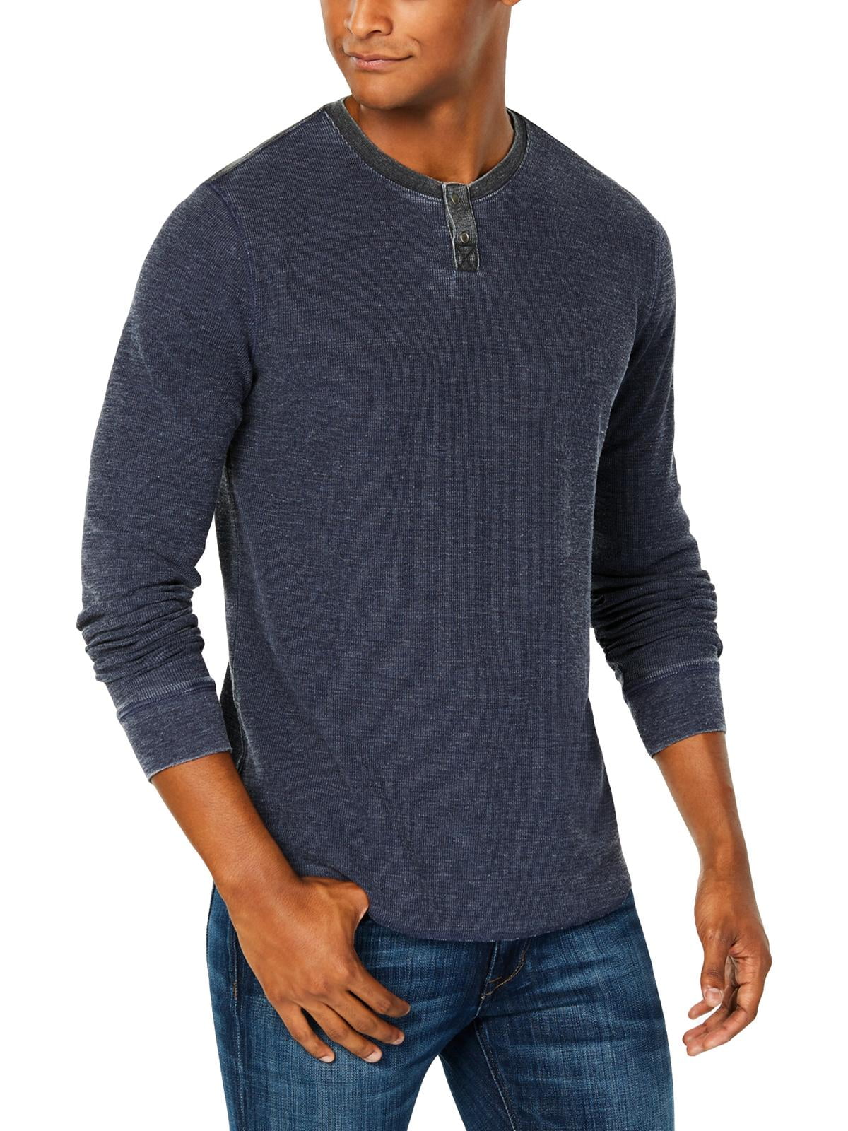 Lucky Brand - Lucky Brand Mens Thermal Burnout Henley Shirt Navy M ...