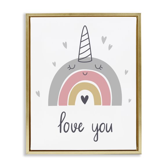 Stupell Industries Contemporary Love You Unicorn Rainbow Gold Floating Frame Canvas Art, 17 x 21, by LSR Design Studio