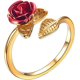 thumbnail image 1 of Anillo de flor rosa chapado en oro con forma de hoja de flor roja, anillo envolvente con extremo abierto para mujeres y niñas, dorado ER, 1 of 5
