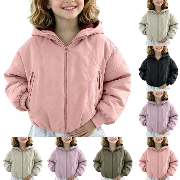 Fancifize Full Zip Hooded Jacket for Girls with Pockets Long Sleeve Winter Coat Kids Cozy Lightweight Outerwear 3-12 Years