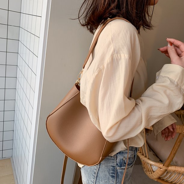 Bolsa Bolso de hombro de cuero para mujer Mensajero sólido con bolso de mano (marrón claro) JShteea Para Estrenar
