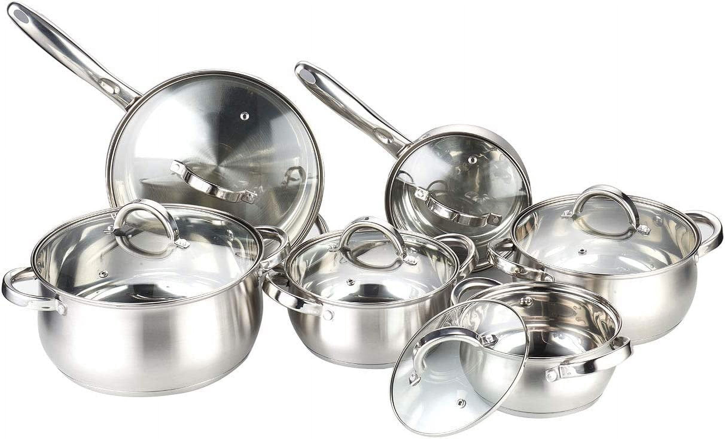 12-Piece Stainless Steel Cookware Set with Glass Lid