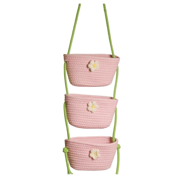 Cesta colgante de 3 niveles para libros, artículos de guardería, gafas, pinzas para el pelo, artículos de aseo y teléfonos. rosa