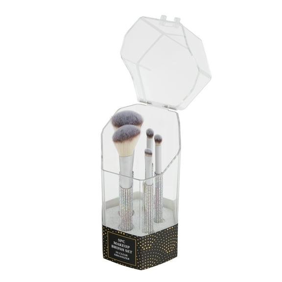 5pc Bling Brush Set with Polystyrene Holder. Face and Eye Brushes for Professional Look. Holds brushes  upright to keep them clean and tidy.