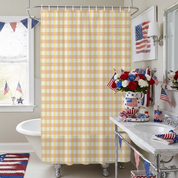 Vintage Yellow Buffalo Plaid Shower Curtain for Bathroom, Country Minimalist Checkered Waterproof Shower Curtains Washable Quick Dry with Hooks Bathtub Curtains 72x72IN