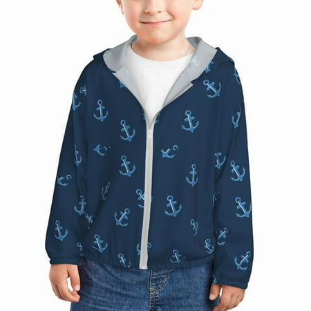 

Sun Hoodie for Kids cool navyblue anchor Long Sleeve Swim Fishing Shirts Sun Protection Zip Up Jacket Clothing Athletic Hoodie