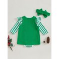 thumbnail image 4 of Suealasg Baby Girl 3Pcs Christmas Outfits Infant Girl Spring Fall Clothes Long Sleeve Striped Print Romper + Christmas Tree Print Dress +Headband Set 0-18 Months, 4 of 8