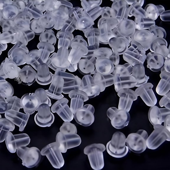 100Pcs Clear Soft Earring Hook Bullet Stopper Earnut Rubber Back Clear Soft