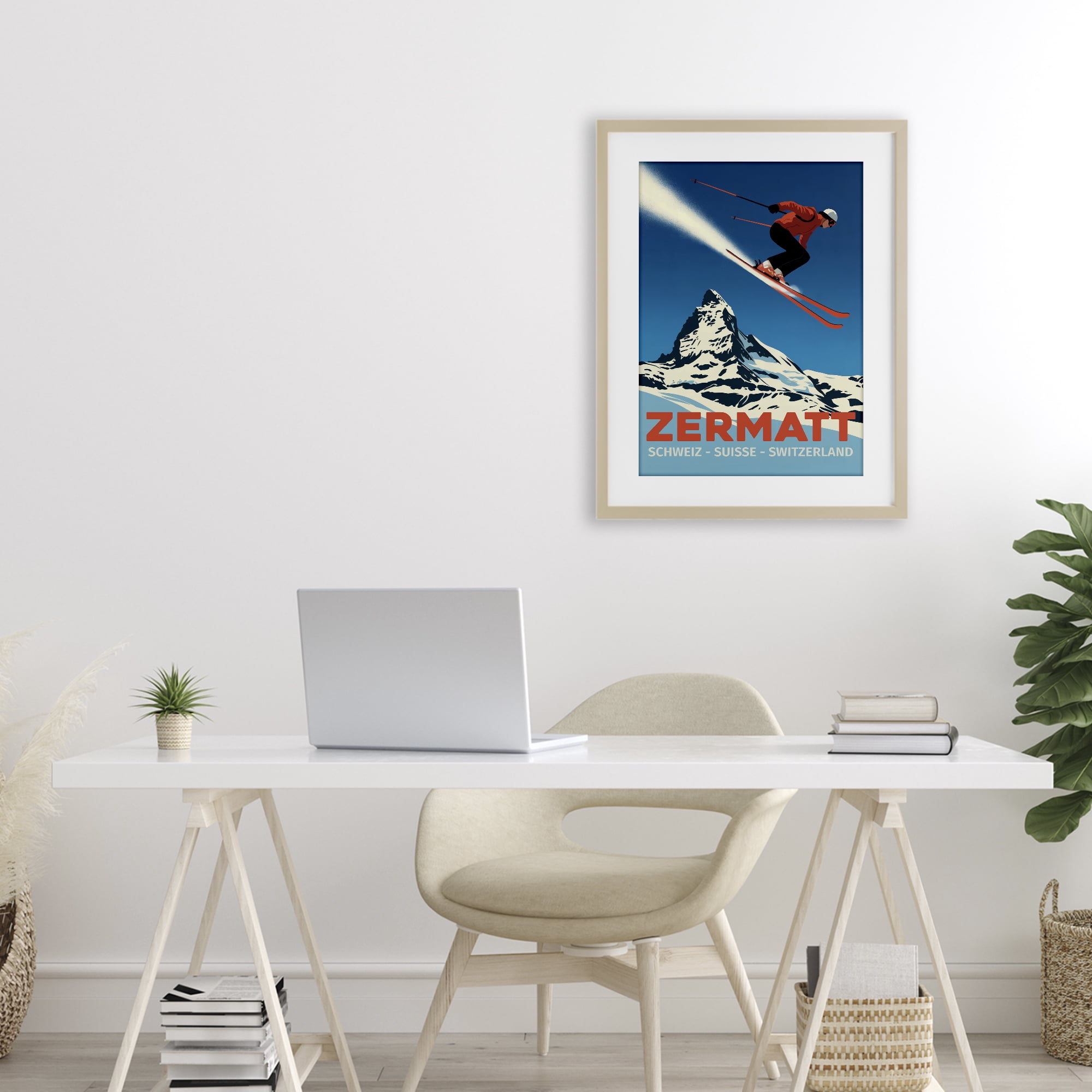 Stupell Industries Zermatt Ski Poster Birch Framed Print Under Glass, design by Andreas Magnusson