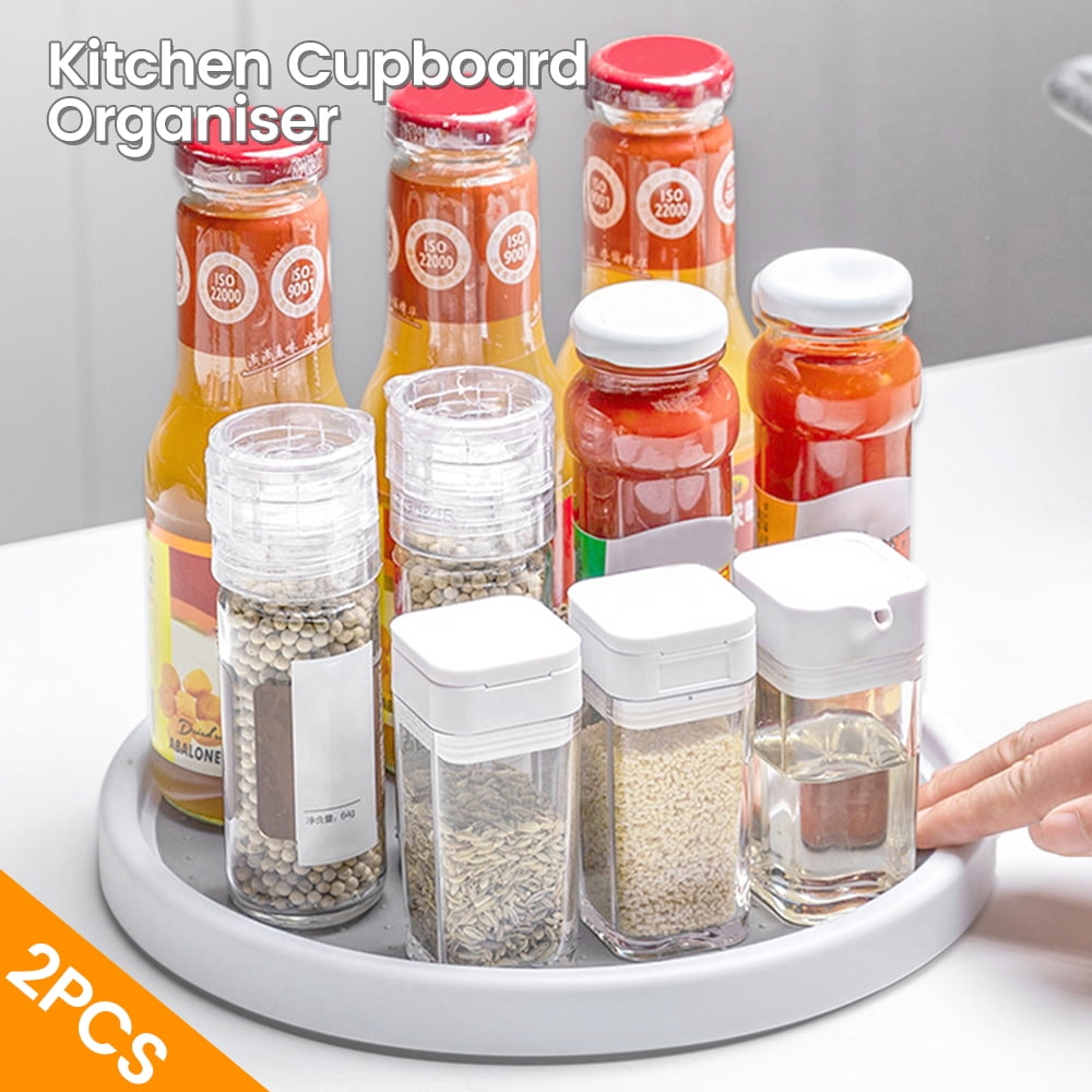 ODOMY 2 Pack Pantry Cabinet Lazy Susan Turntable-Non-slip Lining Kitchen Storage Turntable Spinning Organizer for Spices, Condiments, Baking