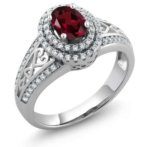 Gem Stone King 1.36 Ct Oval Red Rhodolite Garnet 925 Sterling Silver Ring