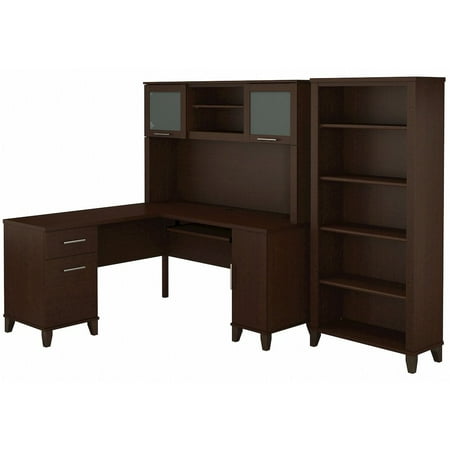 Bush Furniture Somerset 60W L Shaped Desk with Hutch and Bookcase in Cherry
