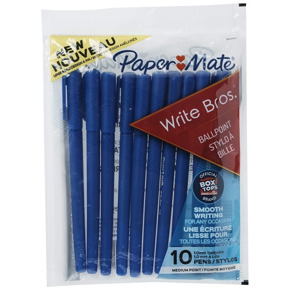 Paper Mate Write Bros Ballpoint Pens, Medium Point 1.0mm, Blue, 10 Count