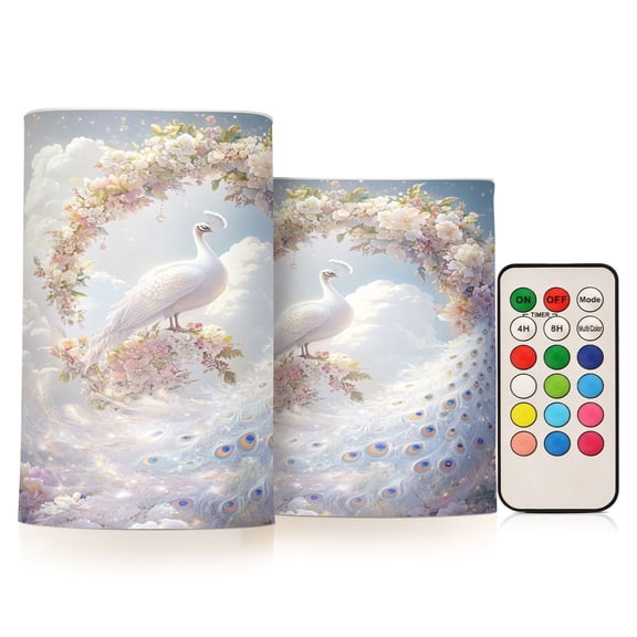 BZSMCE Flameless Candles LED Lights Fantasy White Peacock Creativity Battery Candles