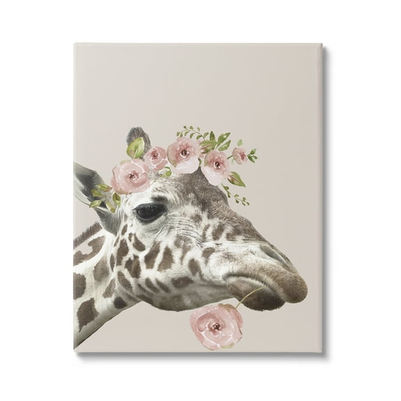 Stupell Industries Giraffe with Rose Crown Animals & Insects Painting Gallery Wrapped Canvas Art Print Wall Art, 16 x 20