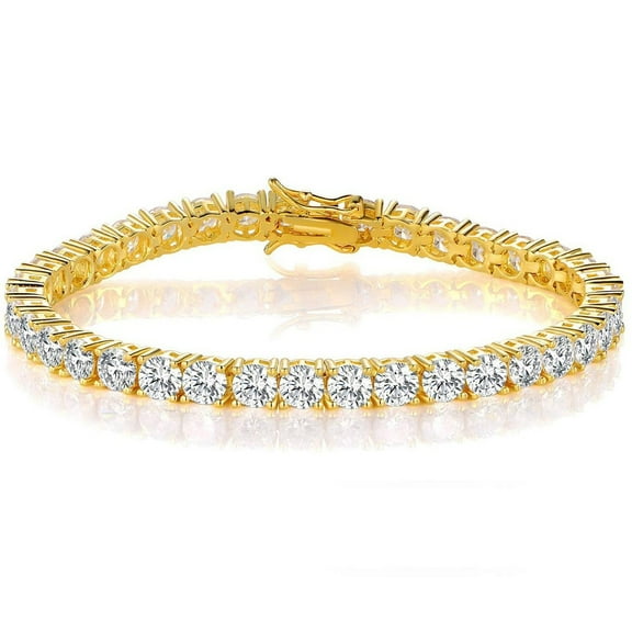 Gold Bracelets for Men and Women 18K Yellow Gold Plated 4.0 Round Cubic Zirconia Classic Tennis Bracelet Size 6-9 Inch