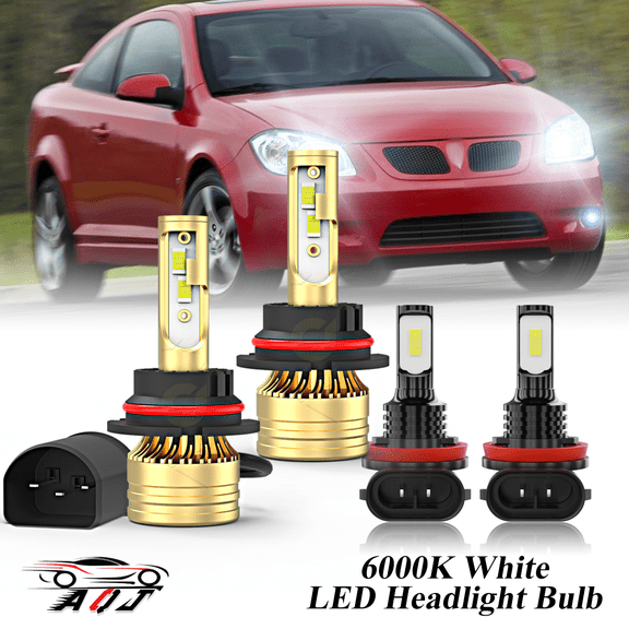 LED Headlight Bulb for Pontiac G5 2007 2008 2009 2010 - 100,000LM Super-Bright 6000K White, High Low Beam Foglight Bulbs Combo,Plug & Play, Pack of 4