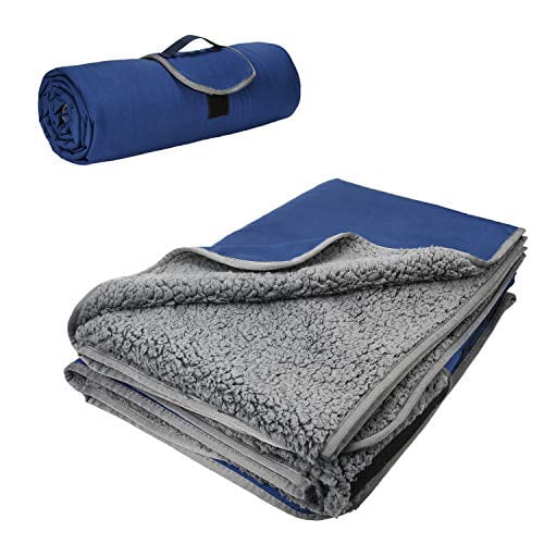 Tirrinia Outdoors Waterproof Blanket, 59?x 79? Sherpa Fleece Stadium Windproof Throw Mat for Traveling, Camping, Hiking, Football - Machine Washable, Navy