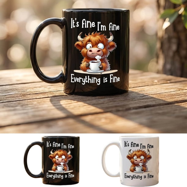 Lekihaqq It'S Fine Everything Is Fine Funny Cow Coffee Mug White Ceramic Humorous Cow Lover Gift For Office Home Desk Use