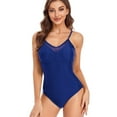 thumbnail image 4 of SWSMCLT Women's Mesh One Piece Swimsuit Backless Full Coverage Swimming Suit Mesh Padded V Neck Spaghetti Strap Modest Bathing Suit Blue 4-6, 4 of 4