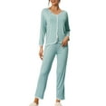 thumbnail image 2 of INSPIRE CHIC Women's Lounge Sets Long Sleeves Knit Pullover Tops with Pants Pajama Sets XS Light Blue, 2 of 6