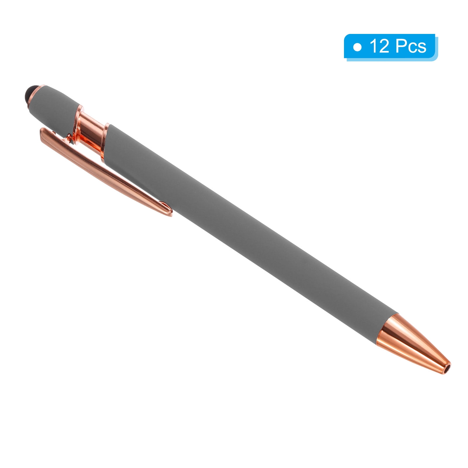 Uxcell Ballpoint Pen with Stylus Tip Metal Pen Black Ink 1.0mm Medium Point Stylus Pen Style 2, Gray 12 Pack