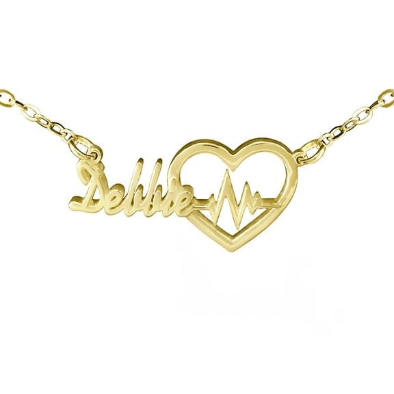 ♥ Personalized Heart Beat Name Necklace in 14K Gold Plated Sterling Silver