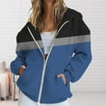 thumbnail image 2 of Holzkary Zip Up Hoodie Women Fall Oversized Pocket Sweatshirt Zipper Track Jacket Solid Color Tops Color Block Long Sleeve Sweatshirts Fall Outfits 2025 Versized Hoodies Casual Fashion Jackets Blue L, 2 of 4