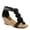 BLACK, variant on Women's HARLEQUIN Ankle Strap T-Strap Wedge Sandals - Floral Design, Cushioned Insole, Back Zipper
