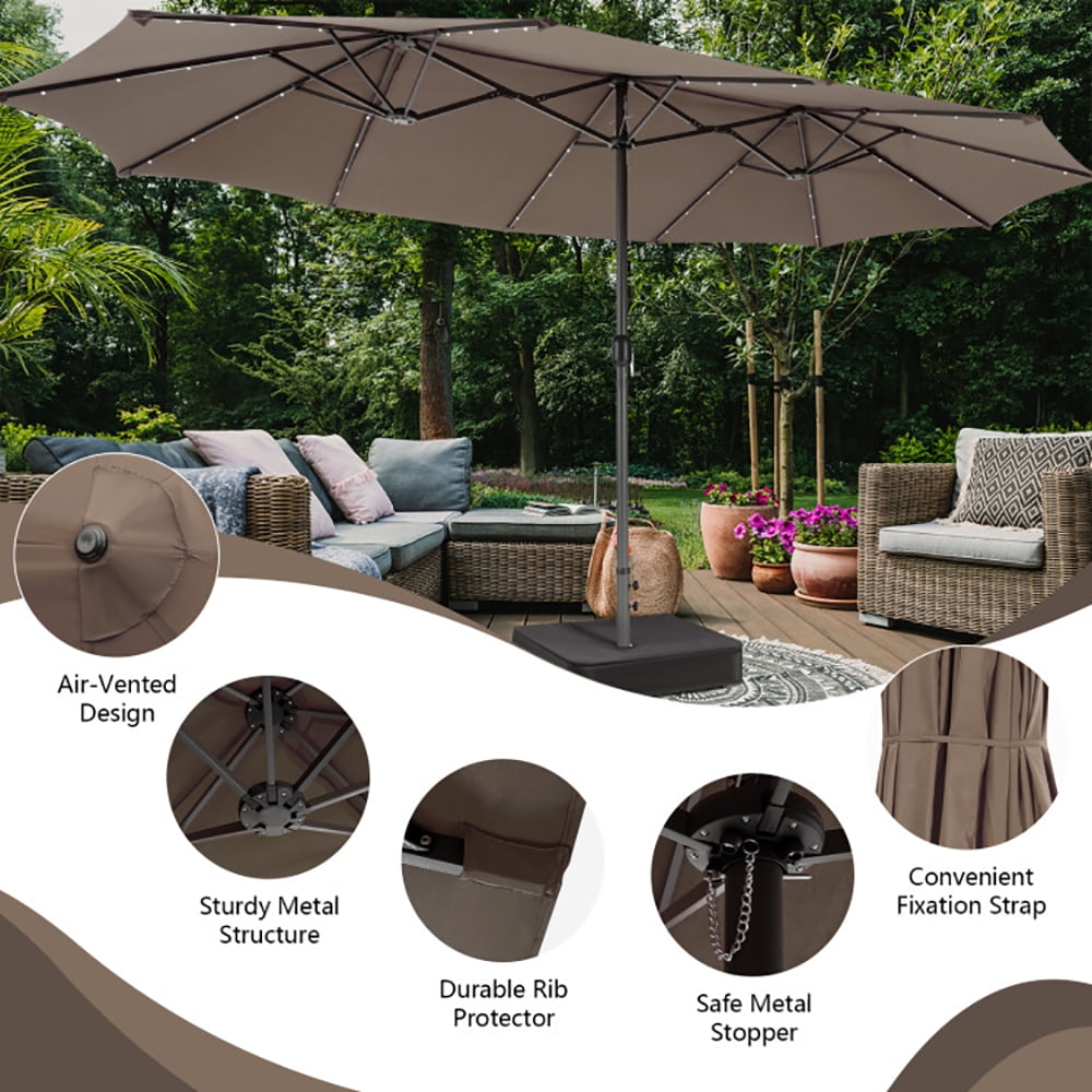 Aimee Lii 15 Feet Double-Sided Patio Umbrella with 48 LED, Sunbrella Patio Umbrellas, Brown Aimee Lii 15 Feet Double-Sided Patio Umbrella with 48 LED, Sunbrella Patio Umbrellas, Brown