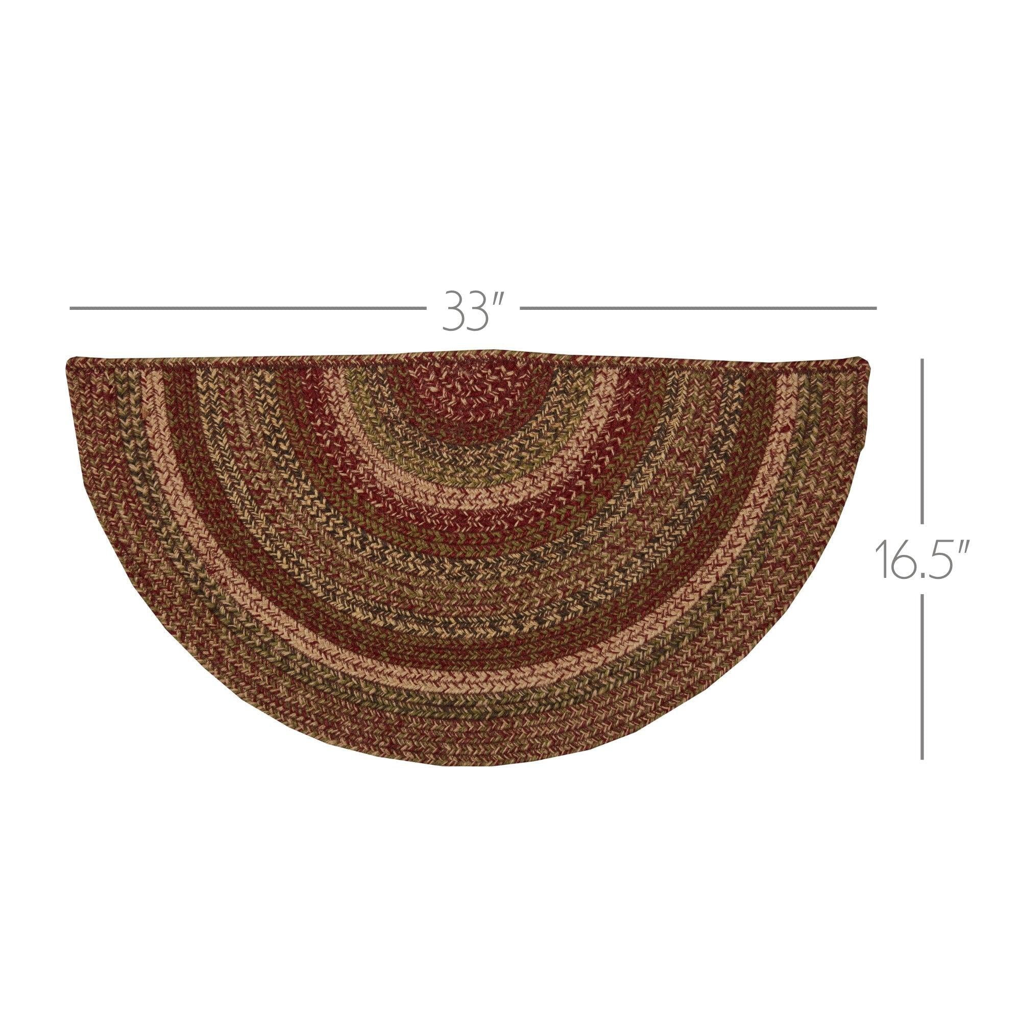 VHC Brands Cider Mill Primitive Jute Red Striped Rug Half Circle Decor 16.5"x33"